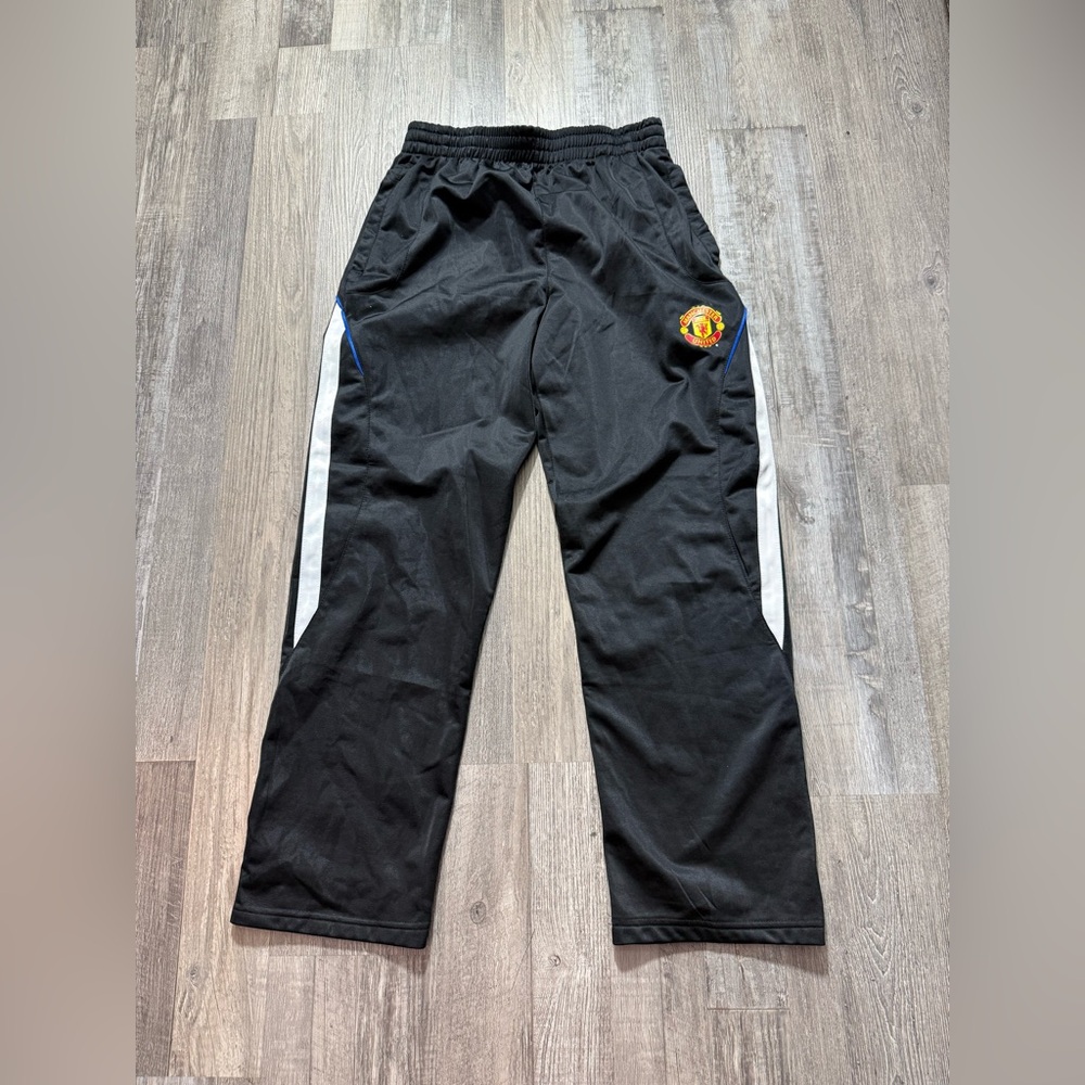 Vintage Manchester United Track Pants Black Red Embroidered Logo Casual Athletic